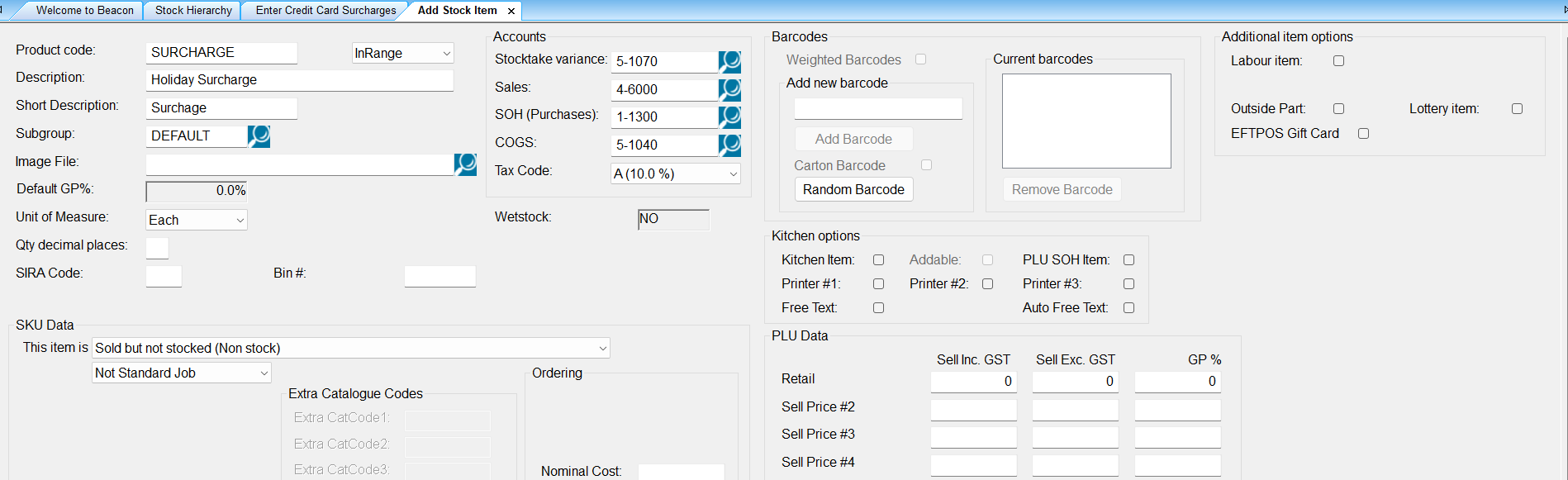 Surcharge Item