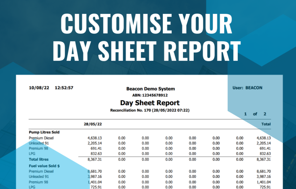 Customise your Day Sheet Report